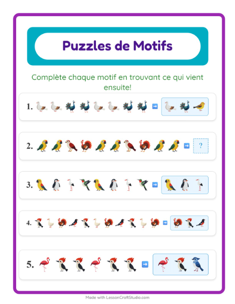 Aperçu de la fiche Fiche De Modèles avec Oiseaux 2 pour CP (cours préparatoire)