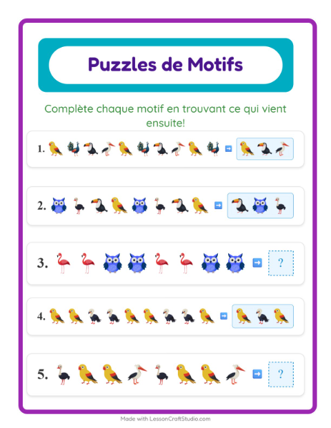 Aperçu de la fiche Fiche De Modèles avec Oiseaux pour CP (cours préparatoire)