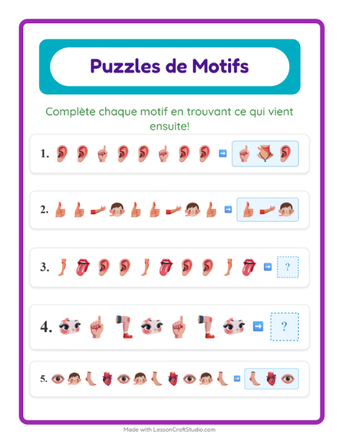 Aperçu de la fiche Fiche De Modèles avec Parties du corps pour CP (cours préparatoire)