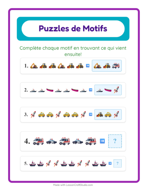 Aperçu de la fiche Fiche De Modèles avec Véhicules pour CP (cours préparatoire)