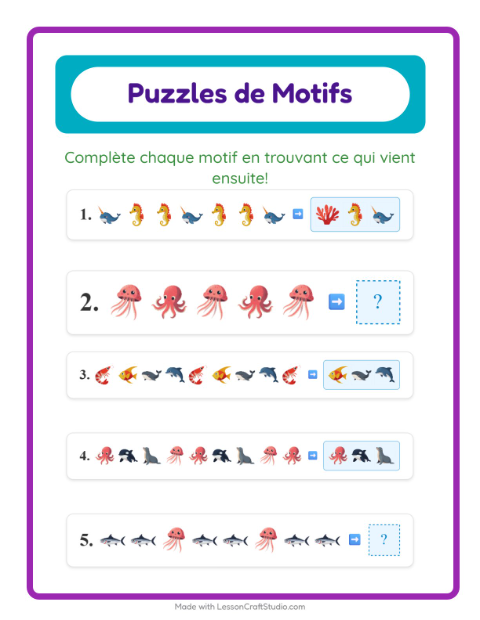 Aperçu de la fiche Fiche De Modèles avec Vie océanique pour CP (cours préparatoire)