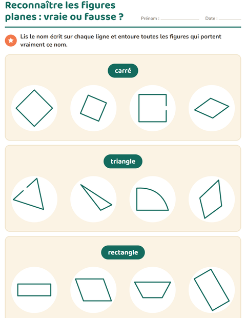 Aperçu de la fiche Les figures planes pour CP (cours préparatoire)