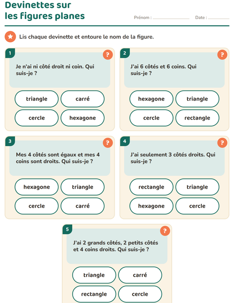 Aperçu de la fiche Les figures planes pour CP (cours préparatoire)