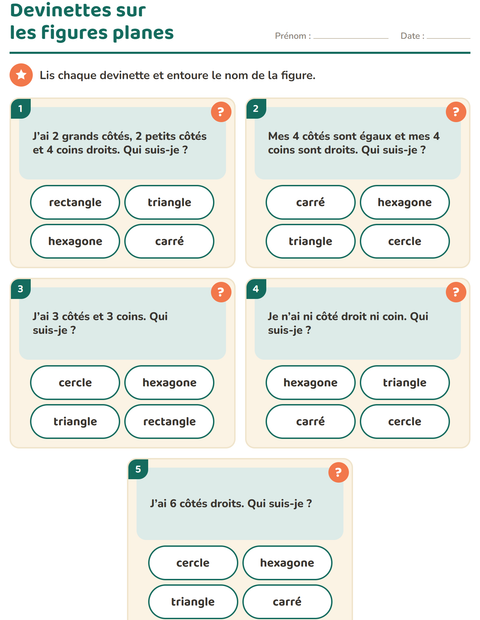 Aperçu de la fiche Les figures planes pour CP (cours préparatoire)
