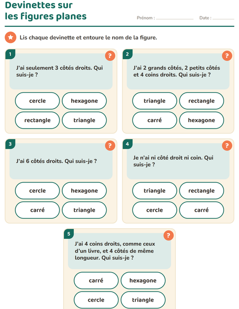 Aperçu de la fiche Les figures planes pour CP (cours préparatoire)