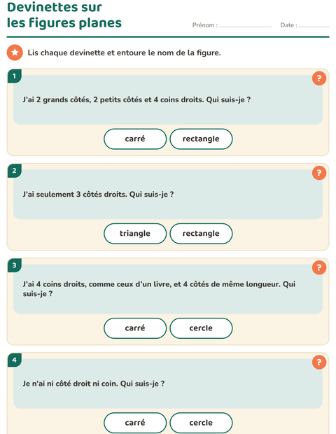Aperçu de la fiche Les figures planes pour CP (cours préparatoire)