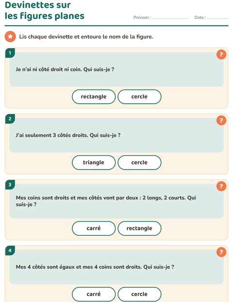 Aperçu de la fiche Les figures planes pour CP (cours préparatoire)