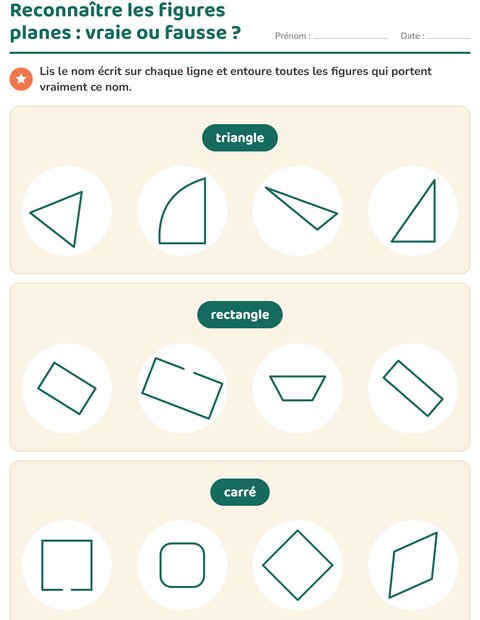 Aperçu de la fiche Les figures planes pour CP (cours préparatoire)