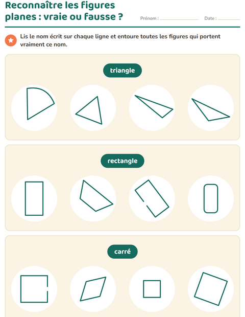 Aperçu de la fiche Les figures planes pour CP (cours préparatoire)
