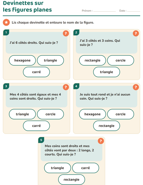 Aperçu de la fiche Les figures planes pour CP (cours préparatoire)