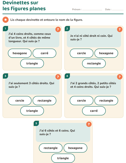 Aperçu de la fiche Les figures planes pour CP (cours préparatoire)