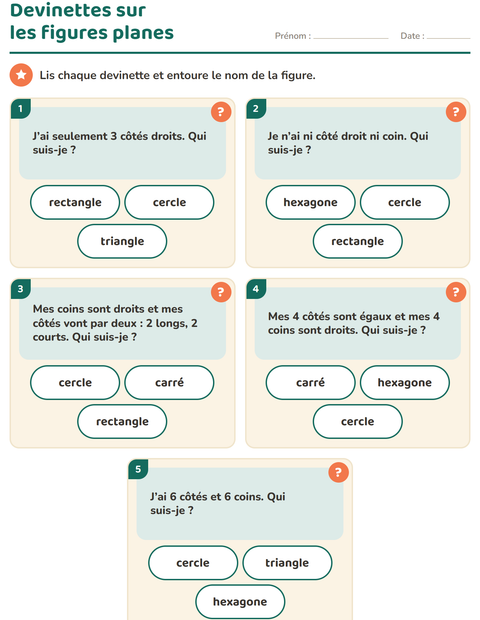 Aperçu de la fiche Les figures planes pour CP (cours préparatoire)