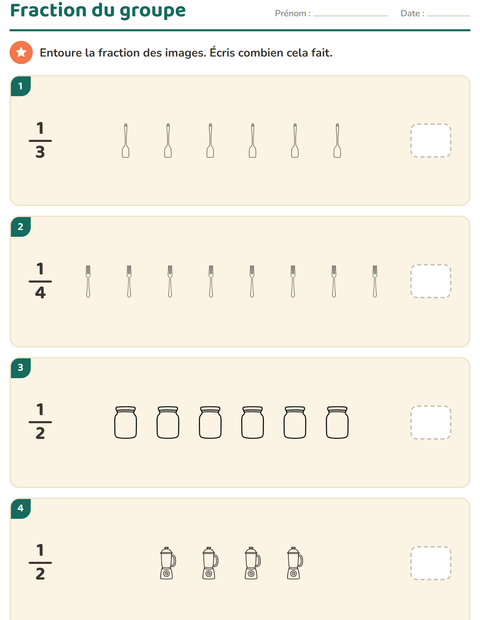 Aperçu de la fiche Fractions avec Cuisine NB pour CE2 (cours élémentaire 2)