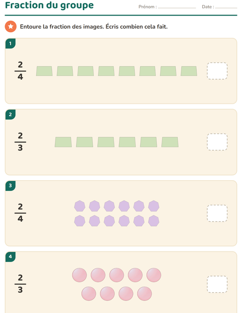 Aperçu de la fiche Fractions avec Formes pour CE2 (cours élémentaire 2)