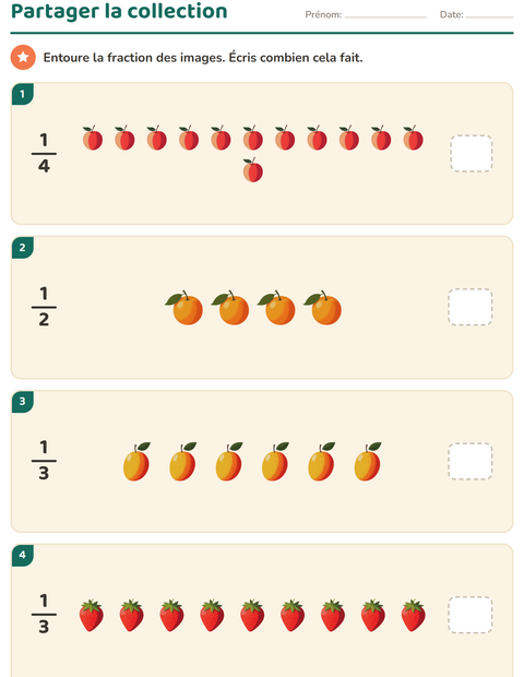 Fractions au CE1 : parts égales, moitiés, tiers et quarts — 2