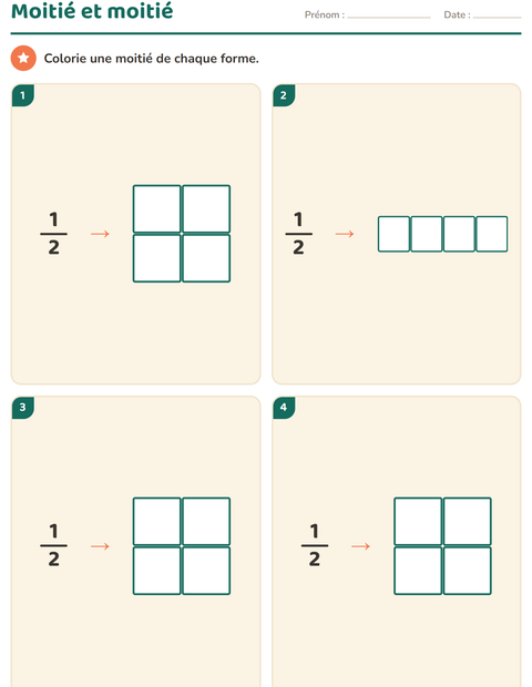 Aperçu de la fiche Fractions pour CE1 (cours élémentaire 1)