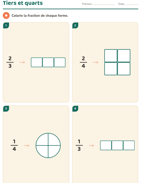Aperçu de la fiche Fractions pour CE1 (cours élémentaire 1)