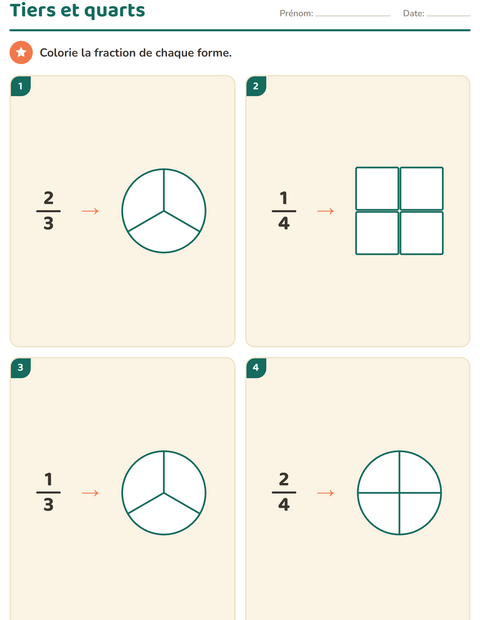 Fractions au CE1 : parts égales, moitiés, tiers et quarts — 5