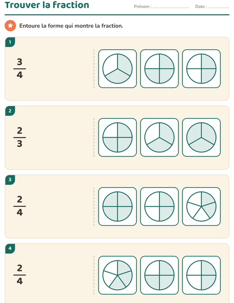 Aperçu de la fiche Fractions pour CE1 (cours élémentaire 1)