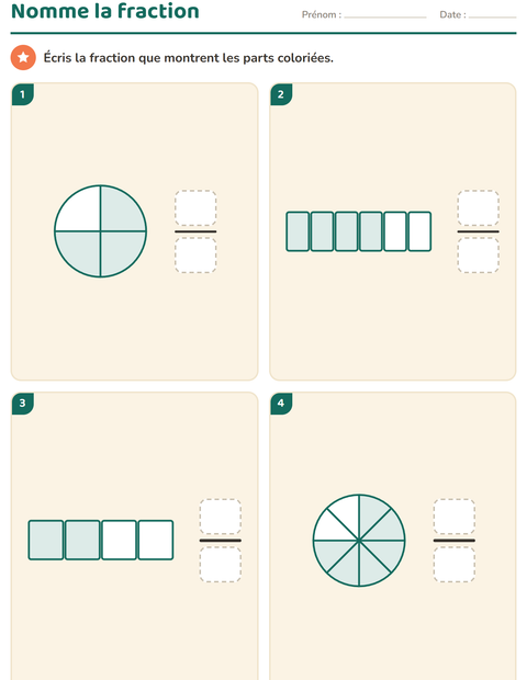Aperçu de la fiche Fractions pour CE2 (cours élémentaire 2)