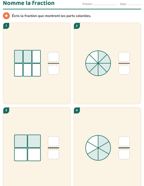 Aperçu de la fiche Fractions pour CE2 (cours élémentaire 2)