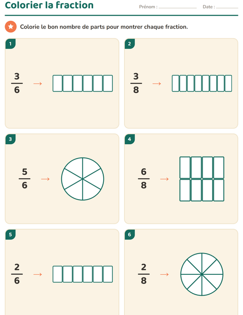 Aperçu de la fiche Fractions pour CE2 (cours élémentaire 2)