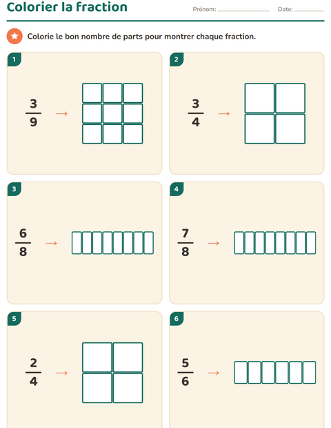 Aperçu de la fiche Fractions pour CE2 (cours élémentaire 2)