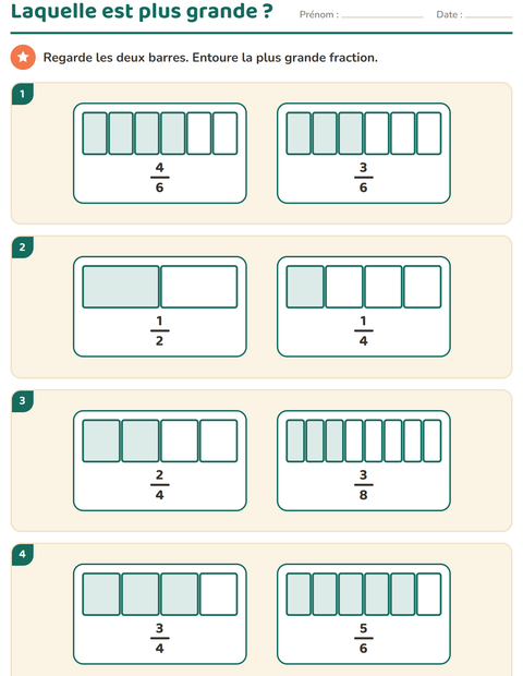 Aperçu de la fiche Fractions pour CE2 (cours élémentaire 2)