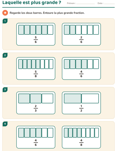 Aperçu de la fiche Fractions pour CE2 (cours élémentaire 2)
