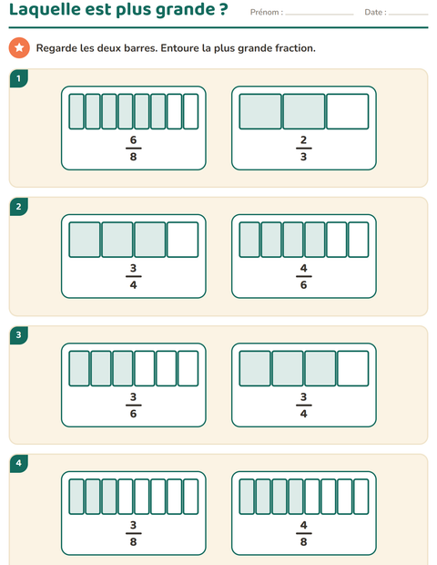 Aperçu de la fiche Fractions pour CE2 (cours élémentaire 2)