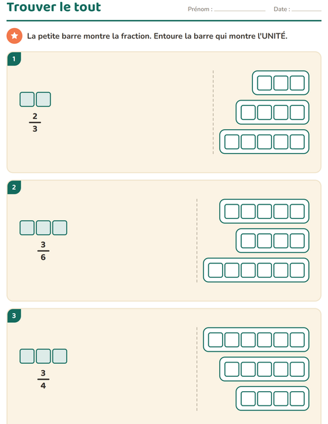 Aperçu de la fiche Fractions pour CE2 (cours élémentaire 2)