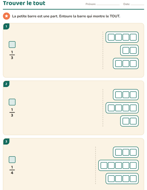 Aperçu de la fiche Fractions pour CE2 (cours élémentaire 2)