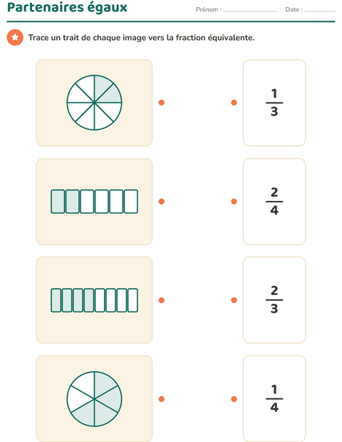 Aperçu de la fiche Fractions pour CE2 (cours élémentaire 2)