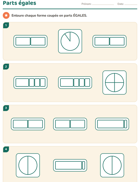 Aperçu de la fiche Fractions pour CE2 (cours élémentaire 2)