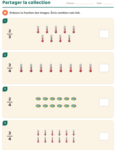 Aperçu de la fiche Fractions avec Météo pour CE1 (cours élémentaire 1)