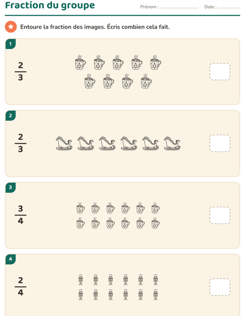 Aperçu de la fiche Fractions avec Noël N&B 2 pour CE2 (cours élémentaire 2)