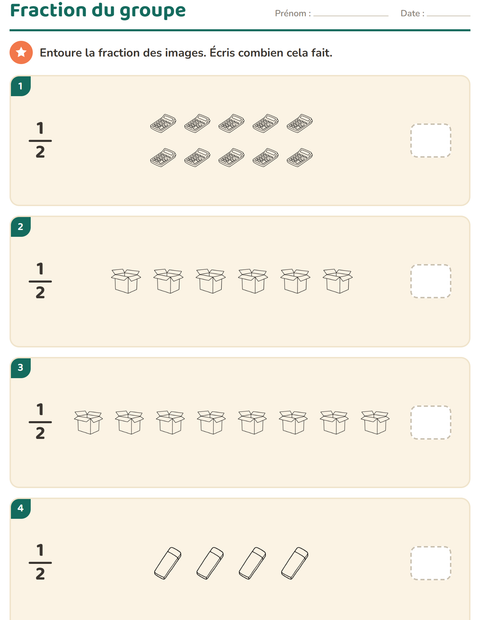 Aperçu de la fiche Fractions avec Éducation NB pour CE2 (cours élémentaire 2)