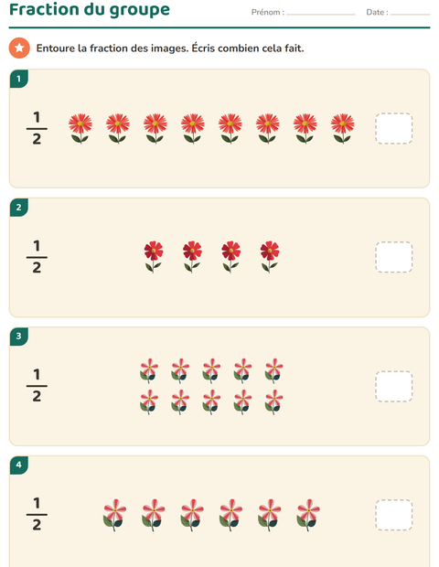 Aperçu de la fiche Fractions avec Fleurs pour CE2 (cours élémentaire 2)