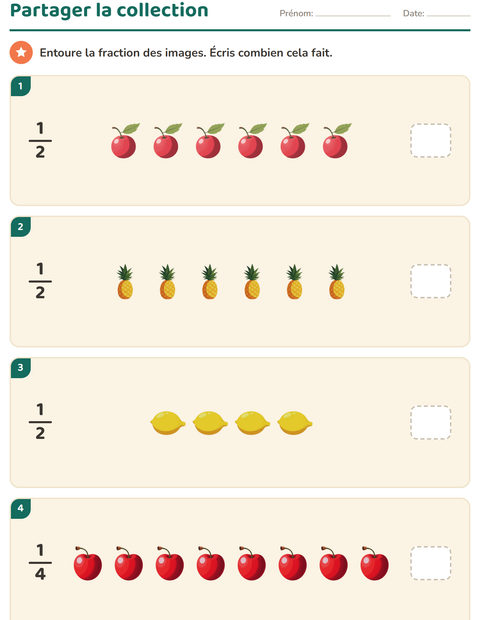 Aperçu de la fiche Fractions avec Fruits pour CE1 (cours élémentaire 1)