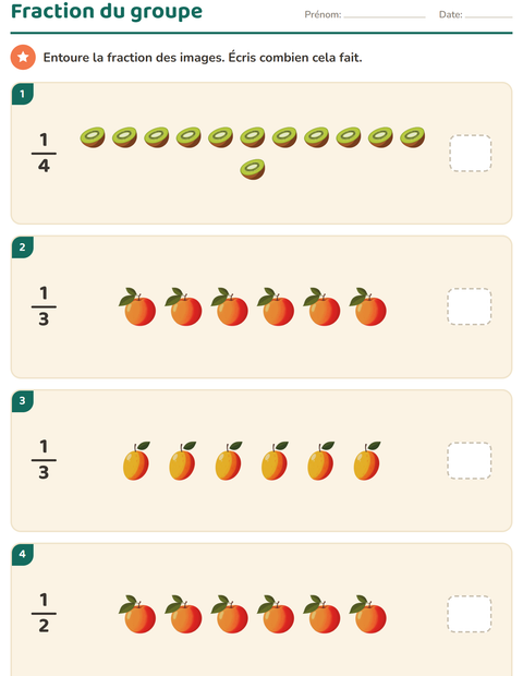 Aperçu de la fiche Fractions avec Fruits pour CE2 (cours élémentaire 2)