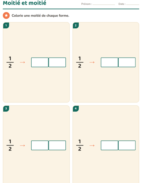 Aperçu de la fiche Fractions pour CE1 (cours élémentaire 1)