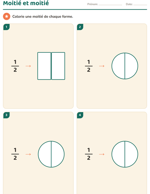 Aperçu de la fiche Fractions pour CE1 (cours élémentaire 1)