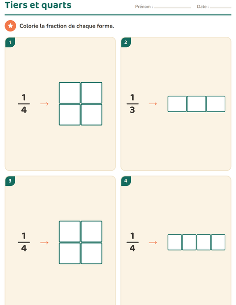 Aperçu de la fiche Fractions pour CE1 (cours élémentaire 1)