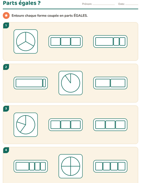 Aperçu de la fiche Fractions pour CE1 (cours élémentaire 1)