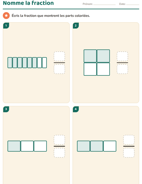 Aperçu de la fiche Fractions pour CE2 (cours élémentaire 2)