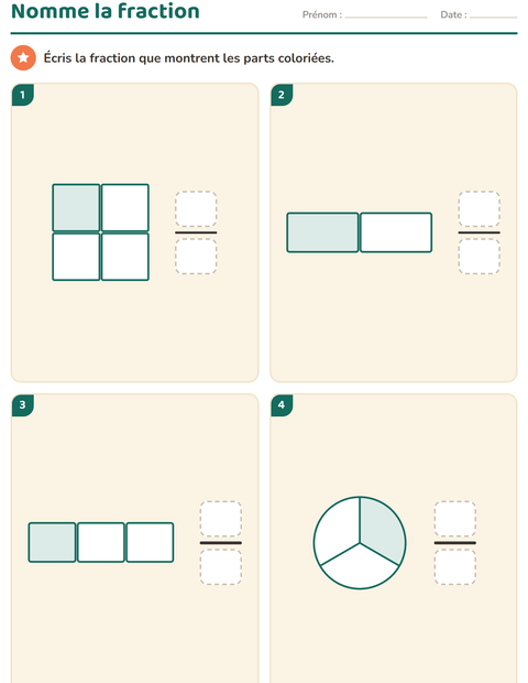 Aperçu de la fiche Fractions pour CE2 (cours élémentaire 2)