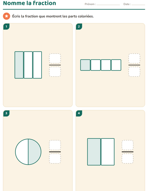 Aperçu de la fiche Fractions pour CE2 (cours élémentaire 2)