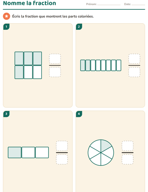 Aperçu de la fiche Fractions pour CE2 (cours élémentaire 2)