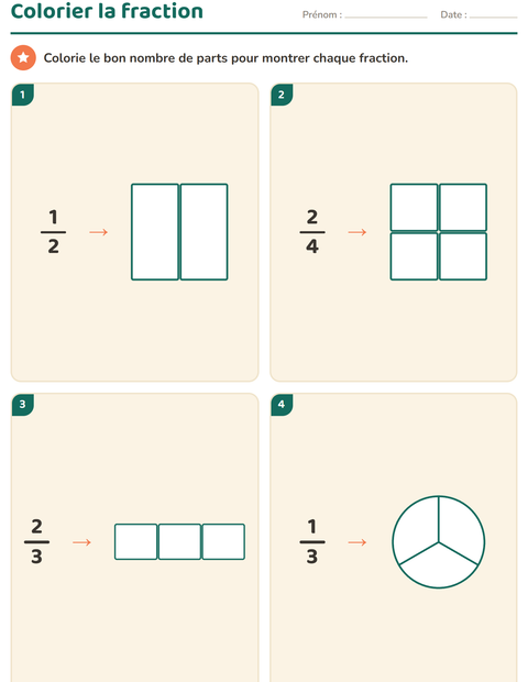 Aperçu de la fiche Fractions pour CE2 (cours élémentaire 2)