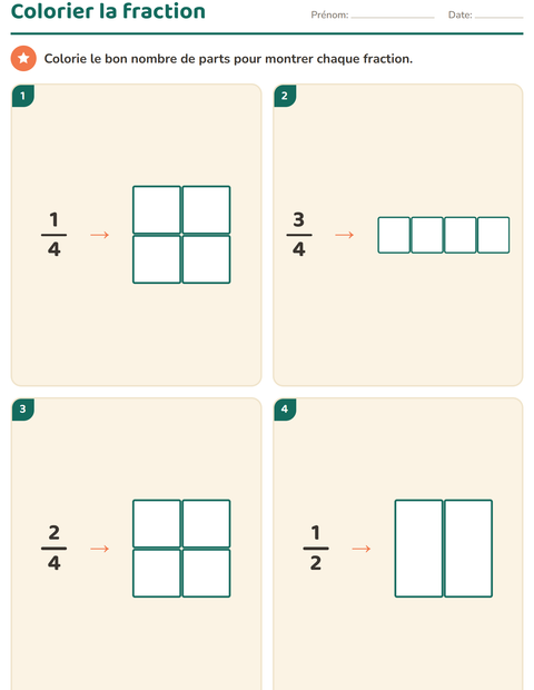 Aperçu de la fiche Fractions pour CE2 (cours élémentaire 2)